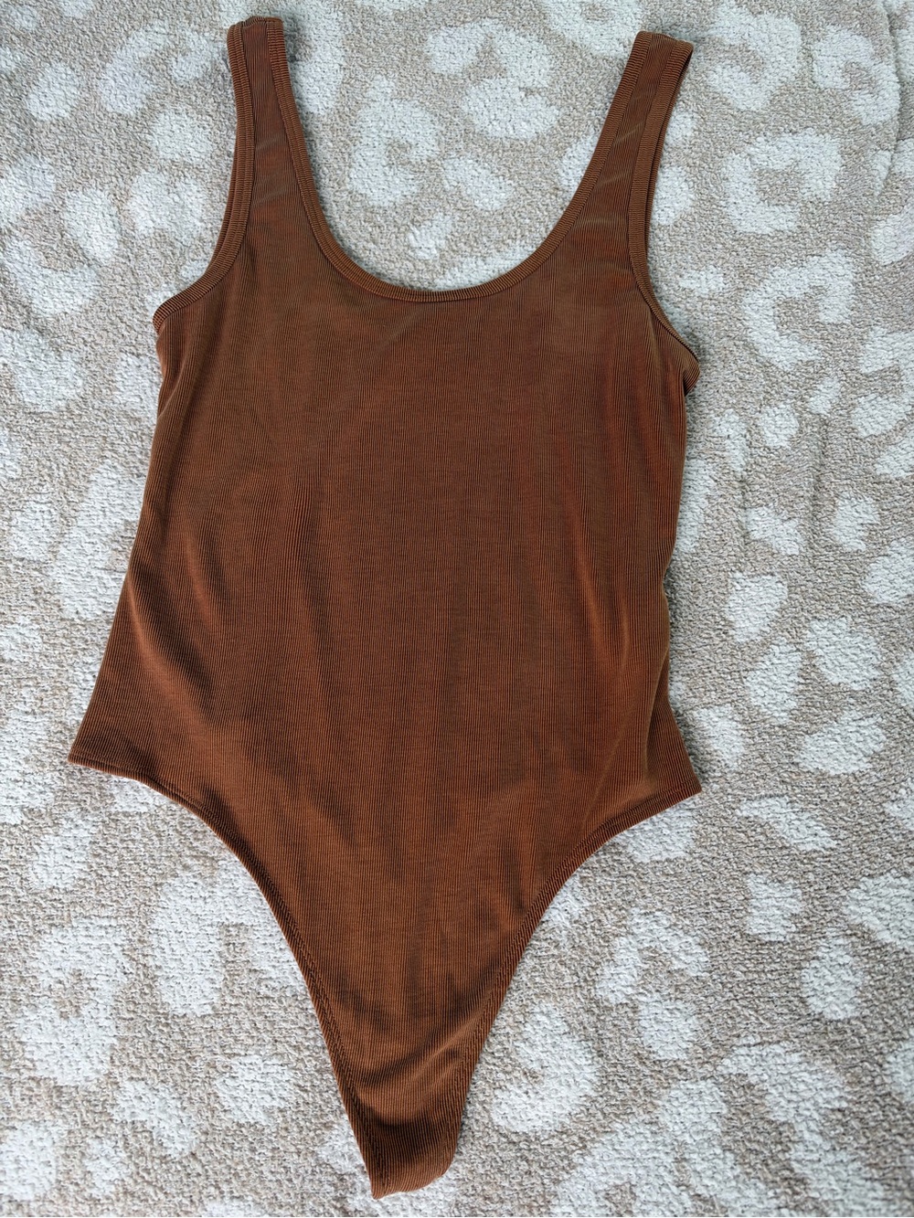 Dress Forum Brown Ribbed Scoop-Neck Bodysuit